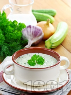 Таратор / студена супа с кисело мляко, копър, чесън и тиквички - снимка на рецептата